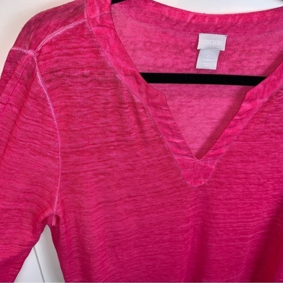 Chico's Hot Pink 100% Linen Long Sleeve Tunic Top Barbiecore sz S (Chico 0) - Picture 2 of 6
